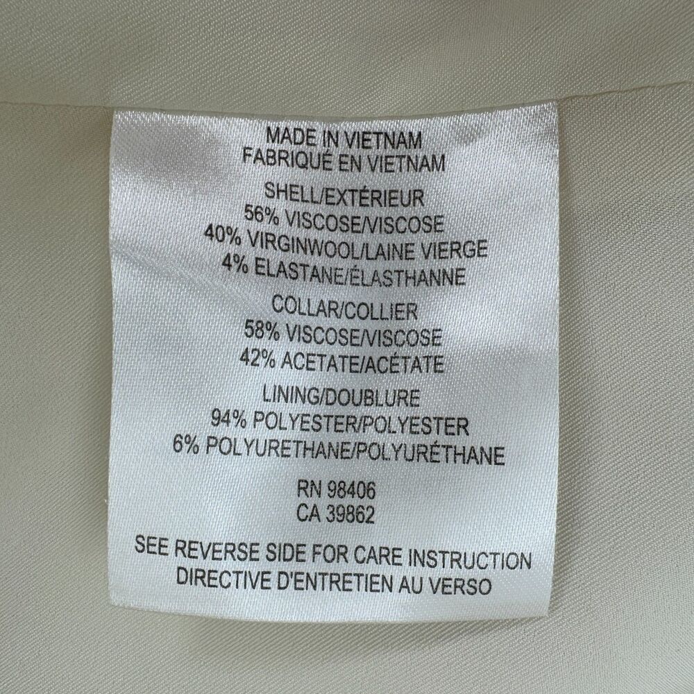 THEORY Cream Nabiel C Modern Virgin Wool Satin Lapel Buttonless Blazer Size 6 - Picture 8 of 9